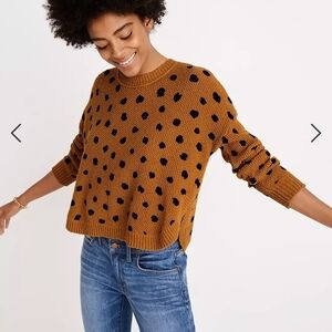Madewell Mustard Crewneck Sweater with Black Polka Dots